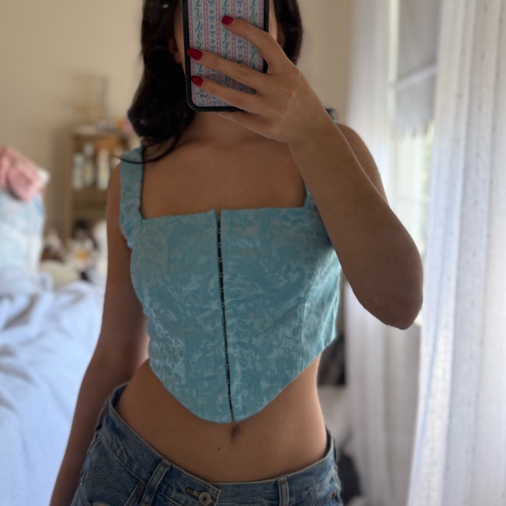 Princess Polly Blue Brocade Corset Top